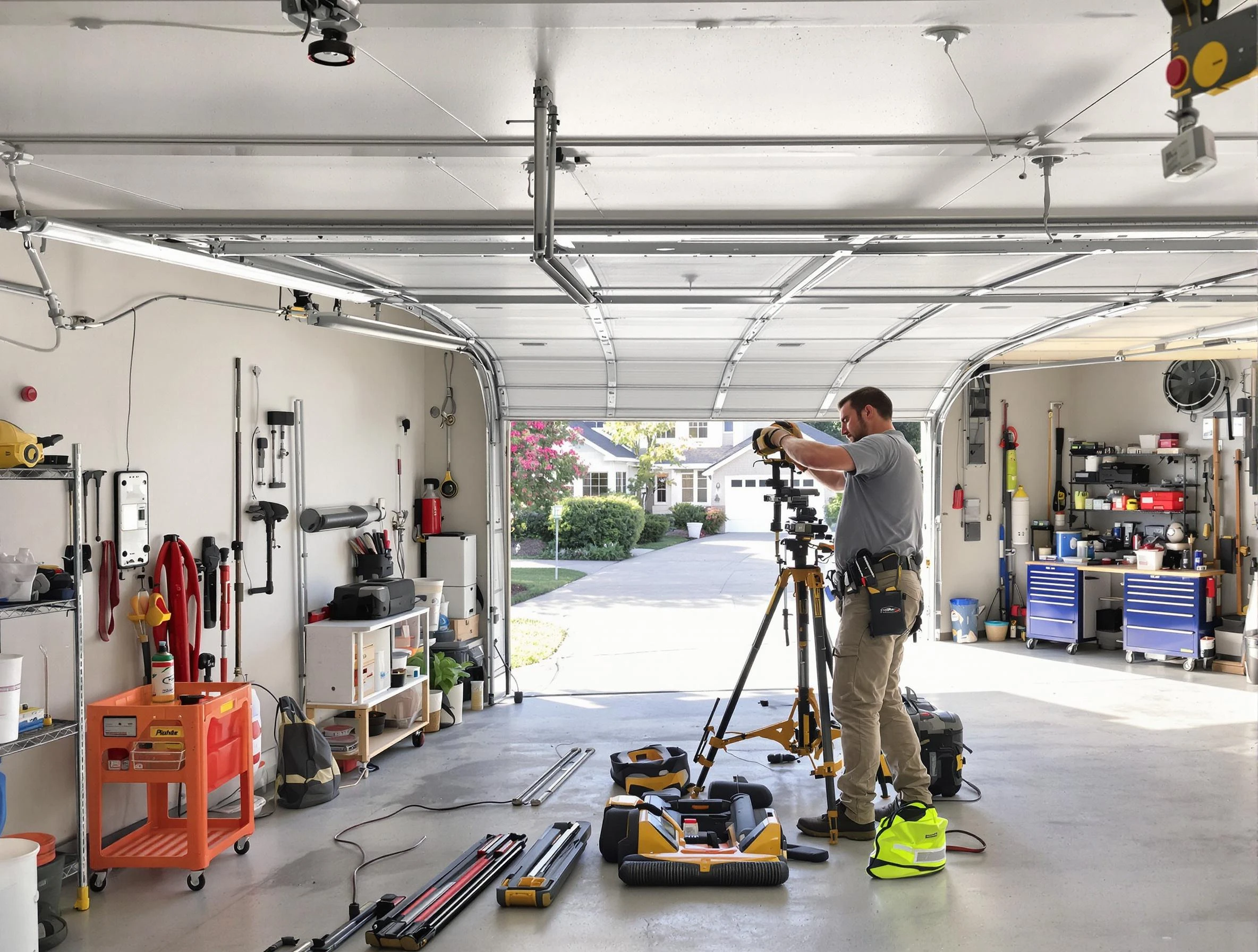 Allison Park Garage Door Repair specialist performing laser-guided track alignment in Allison Park